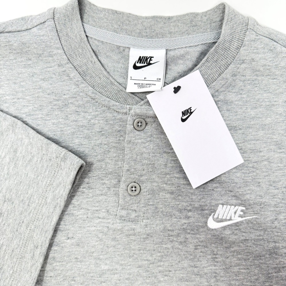 Nike Mens Small Henley‎ Shirt Short Sleeve Grey Heather HQ5974-063 NEW